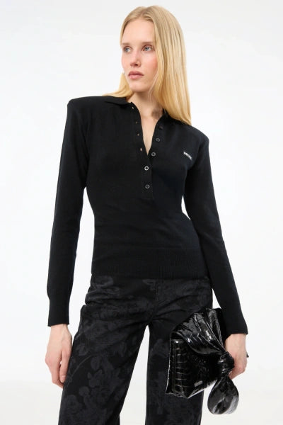WOOL LONGLEEVE POLO BLACK