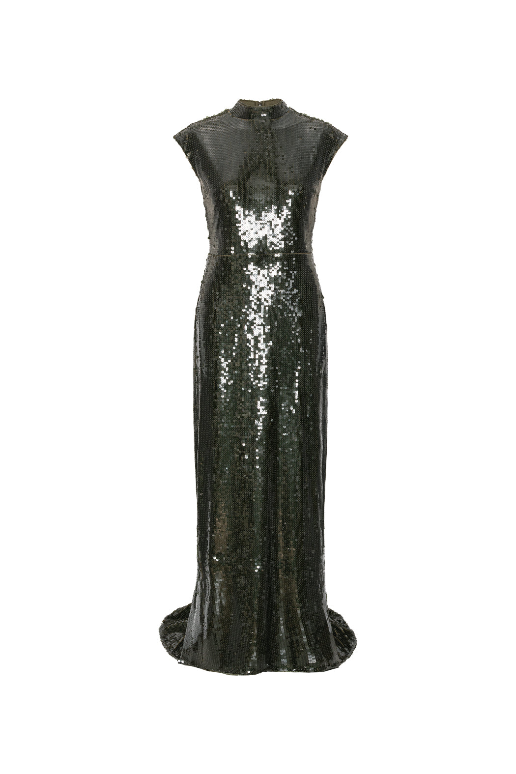 SEQUINS MAXI TRAIN DRESS BLACK OLIVE