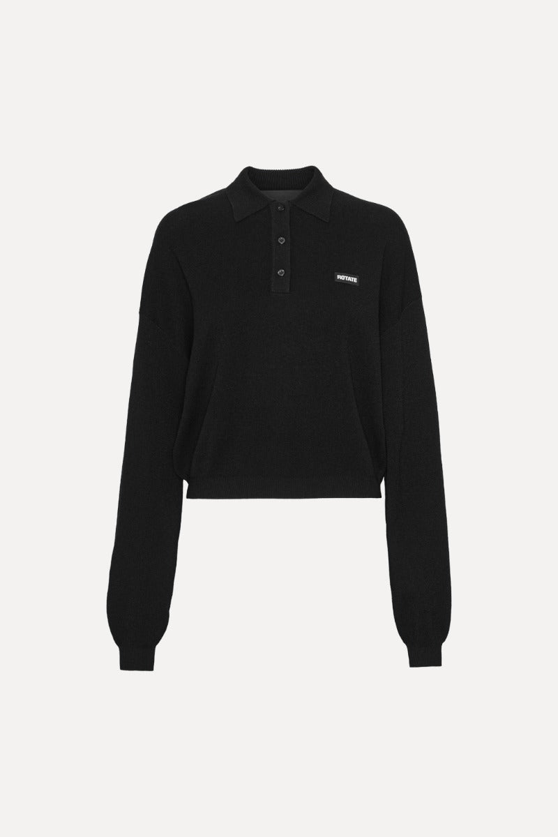 SLINKY KNIT POLO IN BLACK