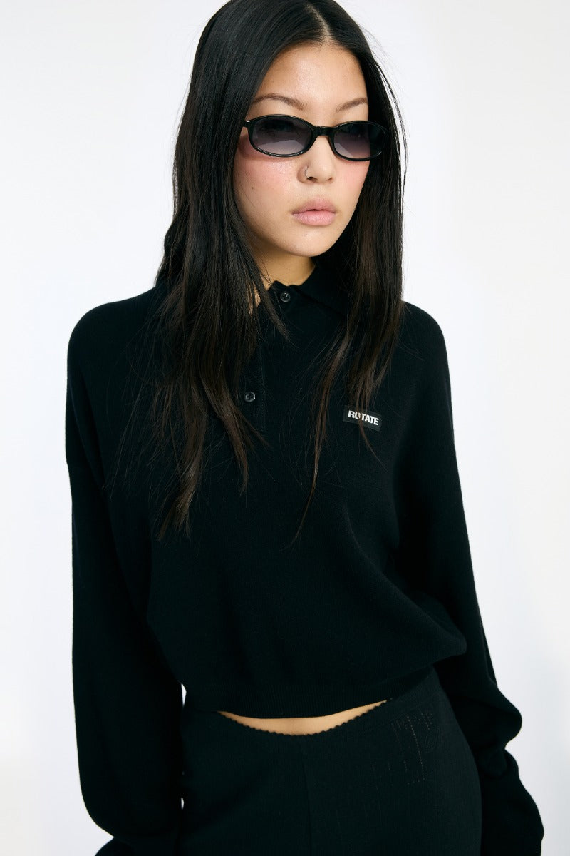 SLINKY KNIT POLO IN BLACK