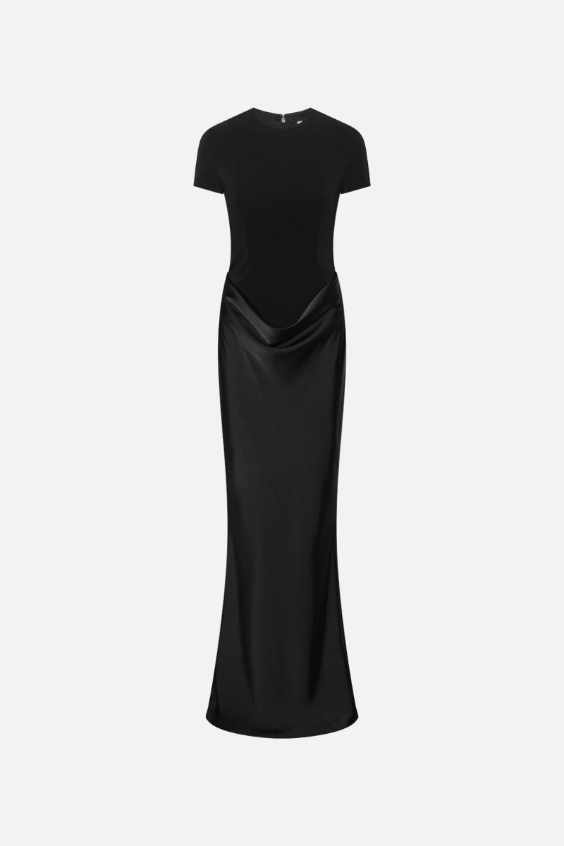 CAPSLEEVE DRAPED MAXI BLACK