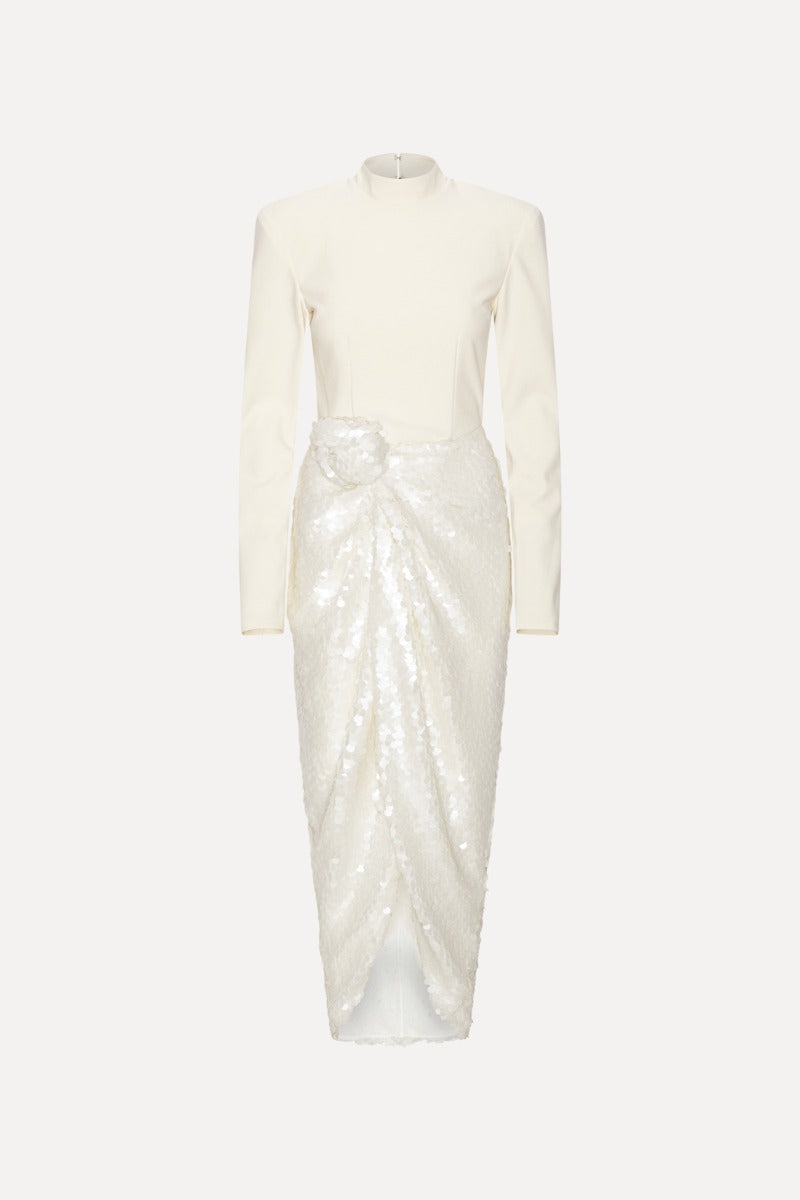 KNOTTED MIDI DRESS EGRET