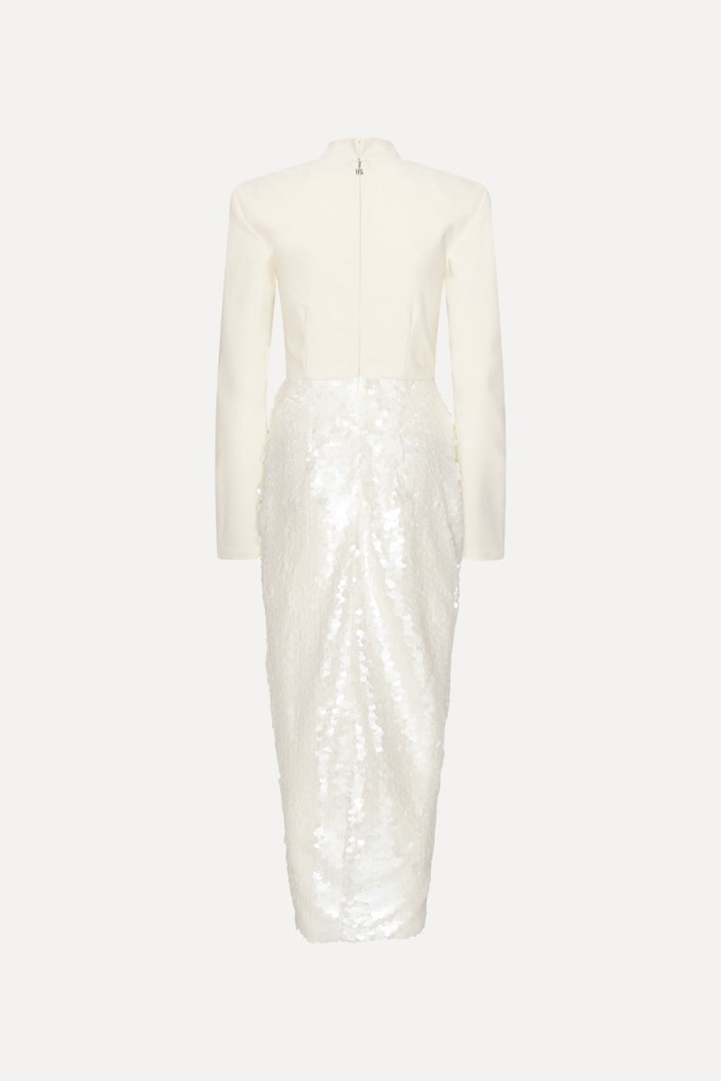 KNOTTED MIDI DRESS EGRET