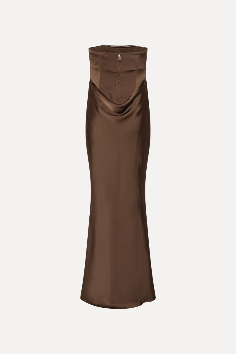 CORSAGE LONG DRESS CHICORY COFFEE