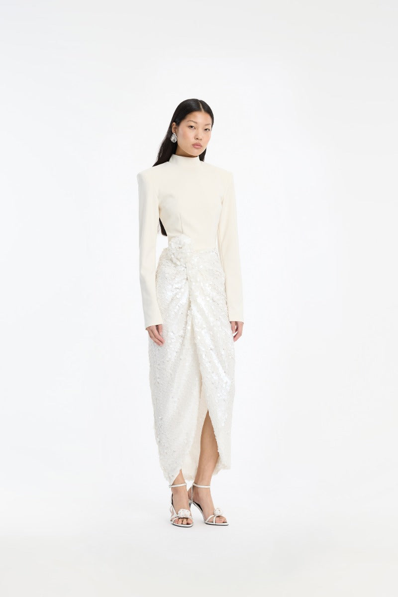 KNOTTED MIDI DRESS EGRET