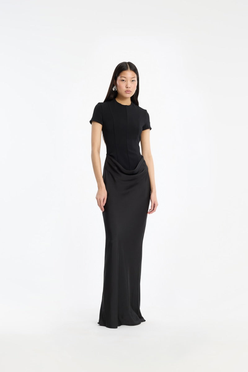 CAPSLEEVE DRAPED MAXI BLACK