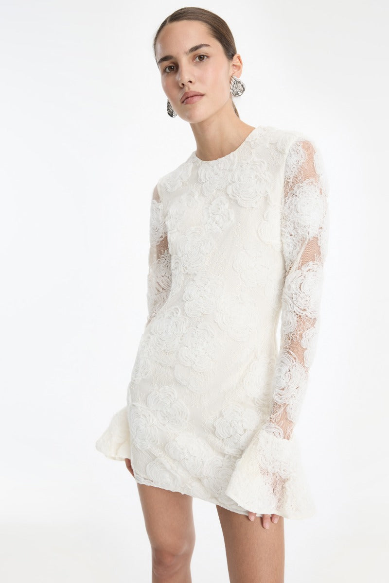 FLOWER MESH MINI DRESS