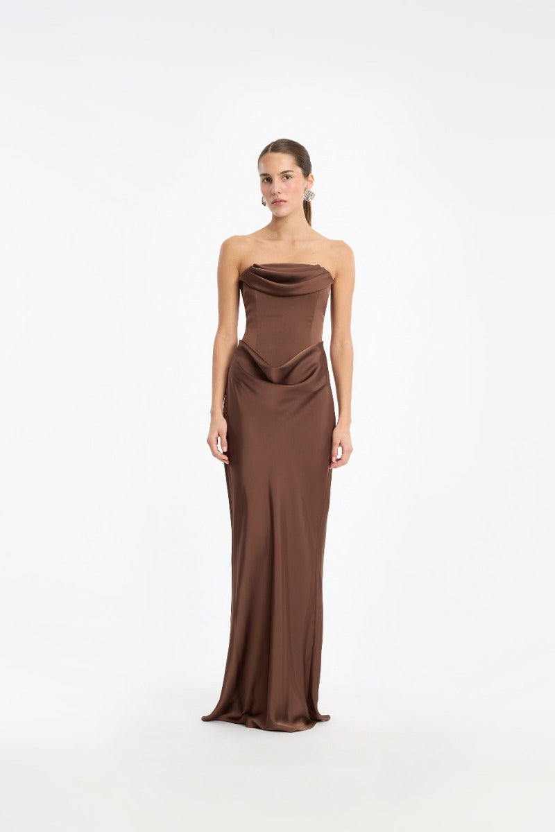 CORSAGE LONG DRESS CHICORY COFFEE