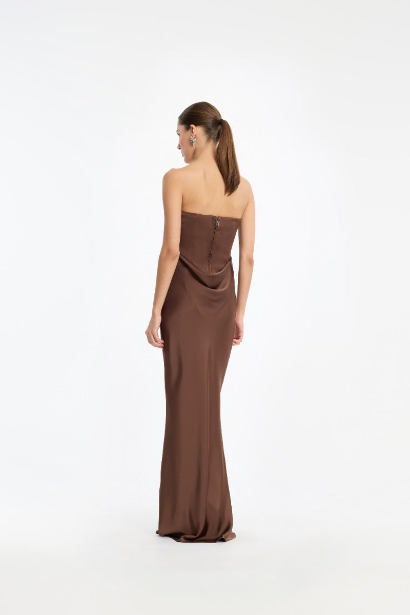 CORSAGE LONG DRESS CHICORY COFFEE