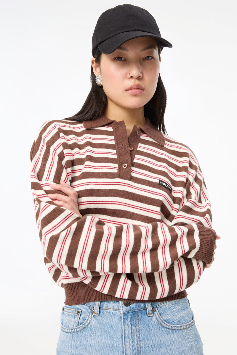 SLINKY KNIT POLO SHAVED CHOCOLATE