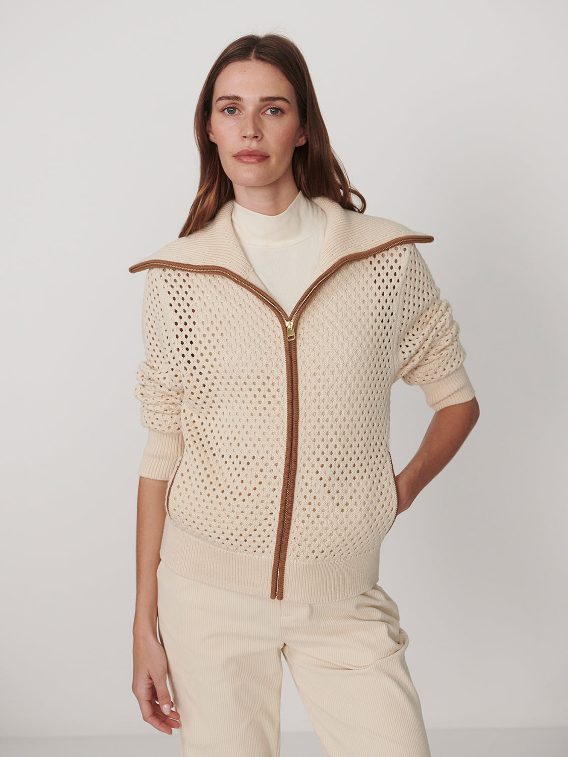 PAULA ZIP THROUGH KNIT JACKET IN BIRCH