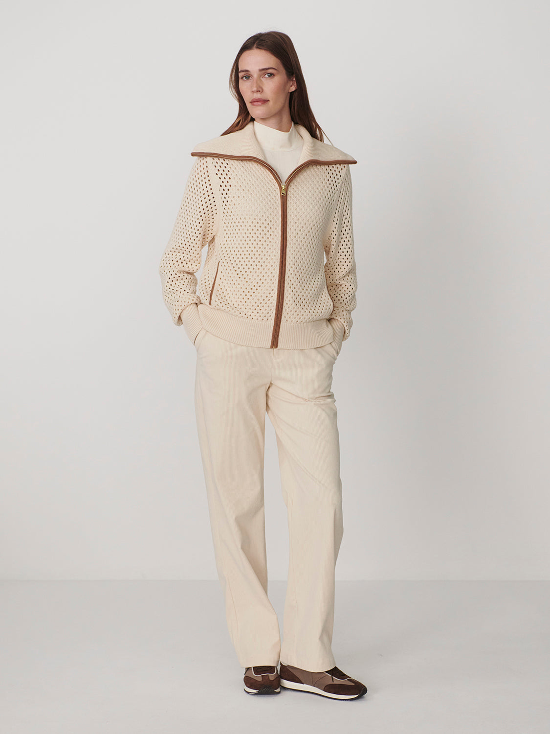 PAULA ZIP THROUGH KNIT JACKET IN BIRCH