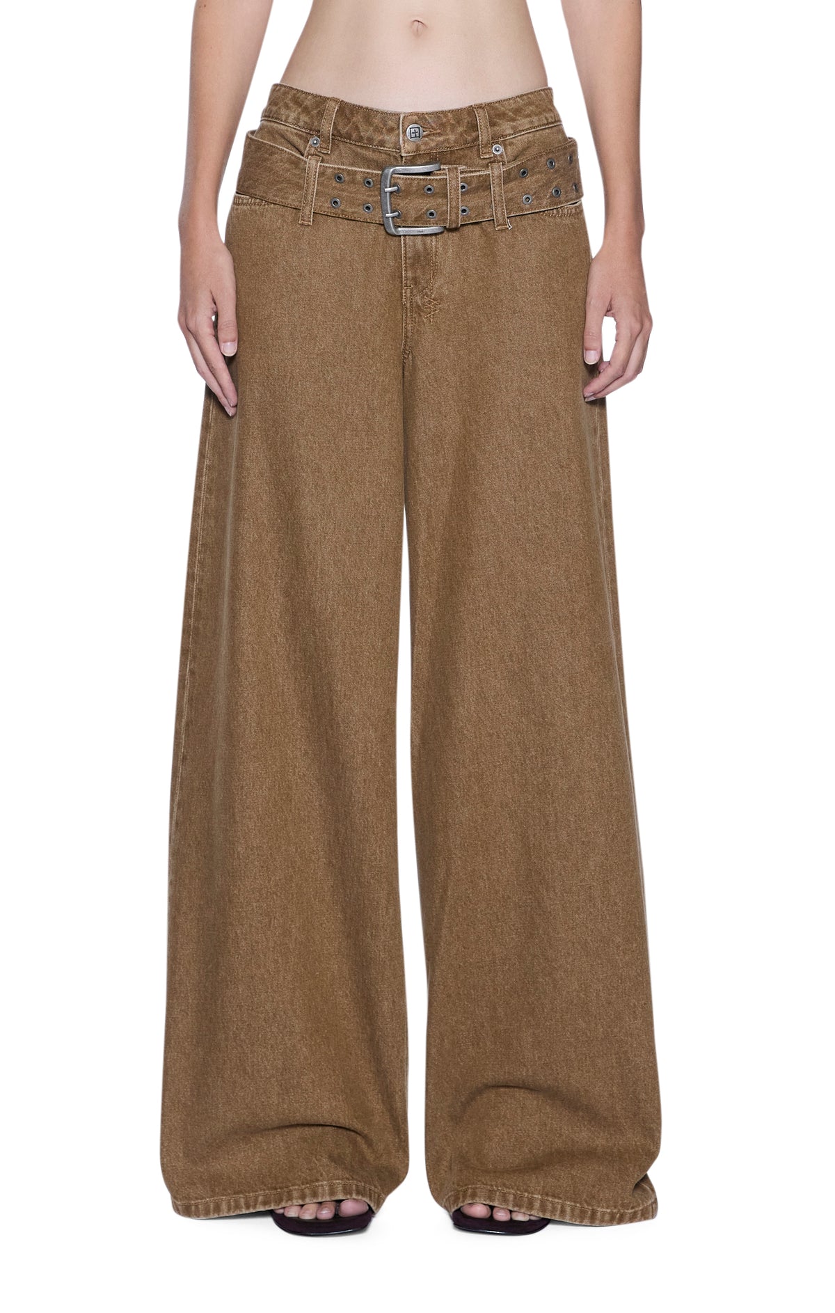 BOYFRIEND JEAN BELTED RIDER BROWN