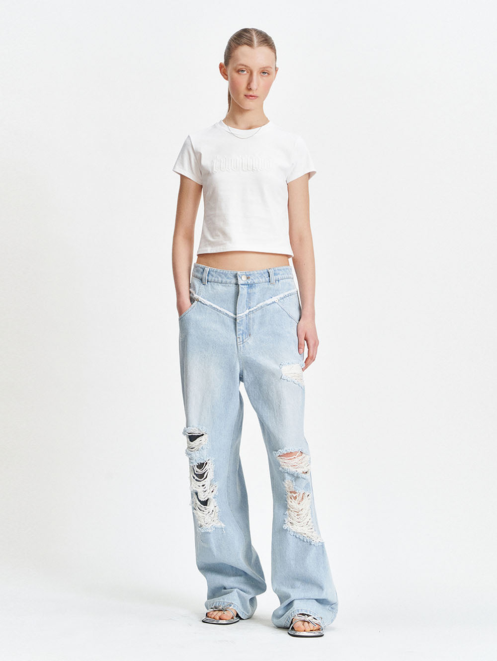 DAMAGED WIDE PANTS