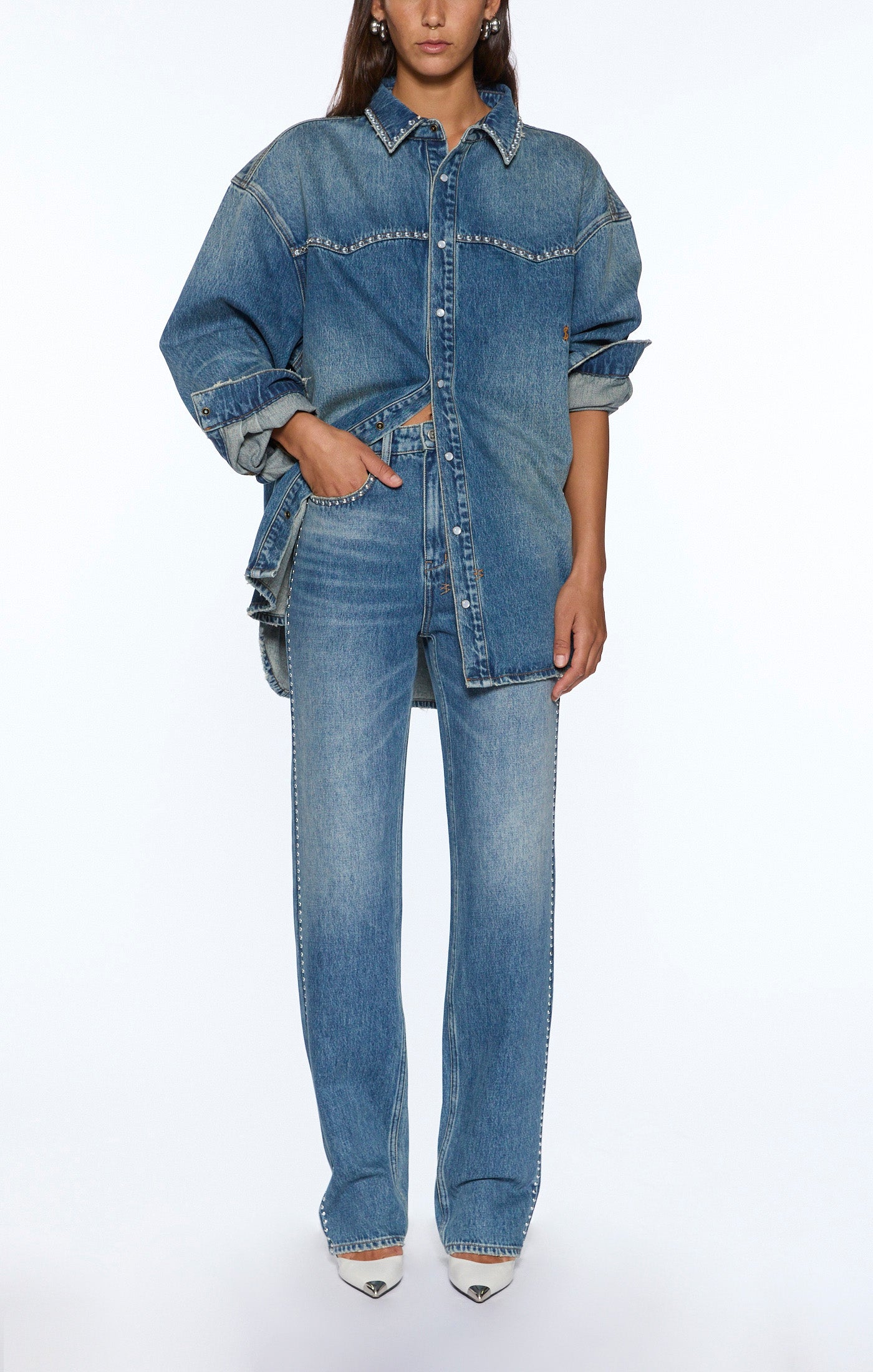 OVERSIZED LS SHIRT TEXAS BLUE STUDDED