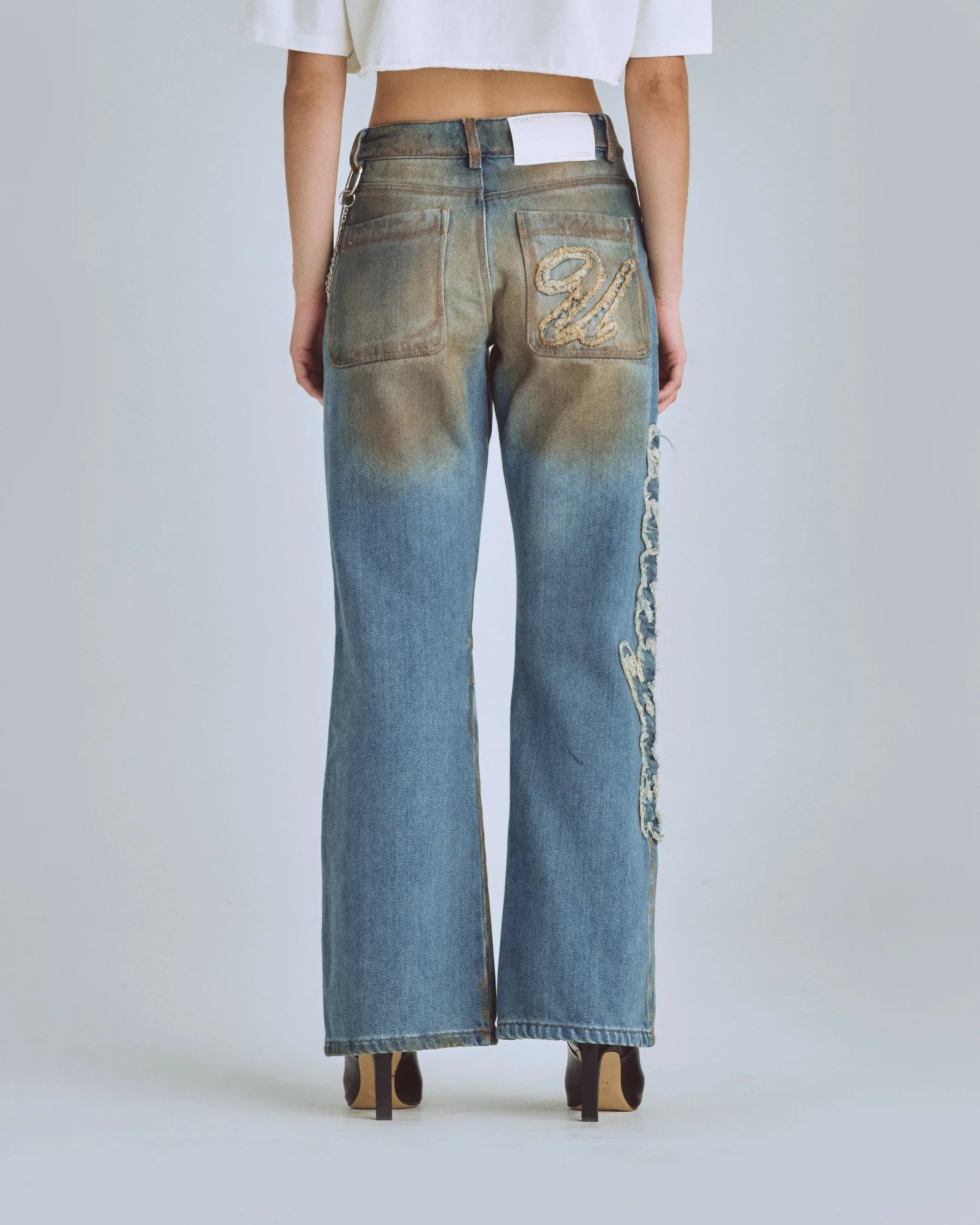 AGNUS DEI LOW RISE WIDE JEAN IN MUDDY BLUE